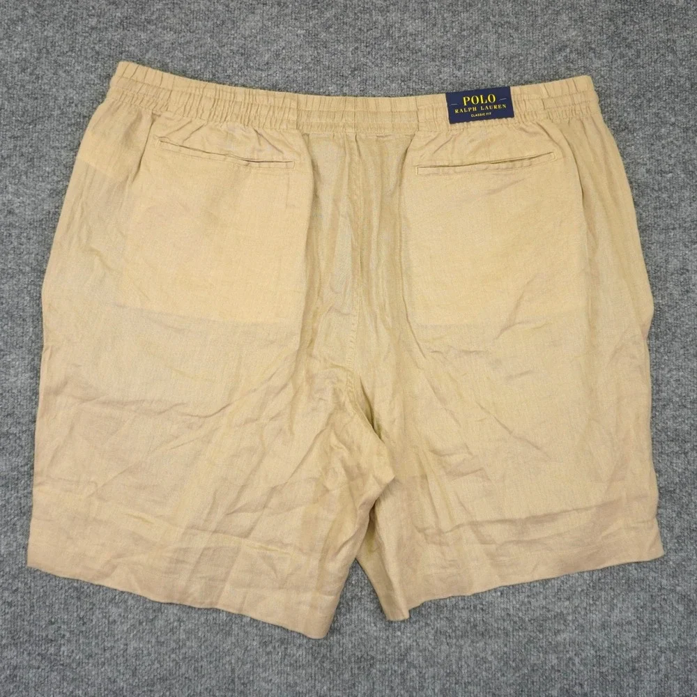 NEW Polo Ralph Lauren Shorts Men 3XLT Beige Khaki Linen Elastic Waist Drawstring